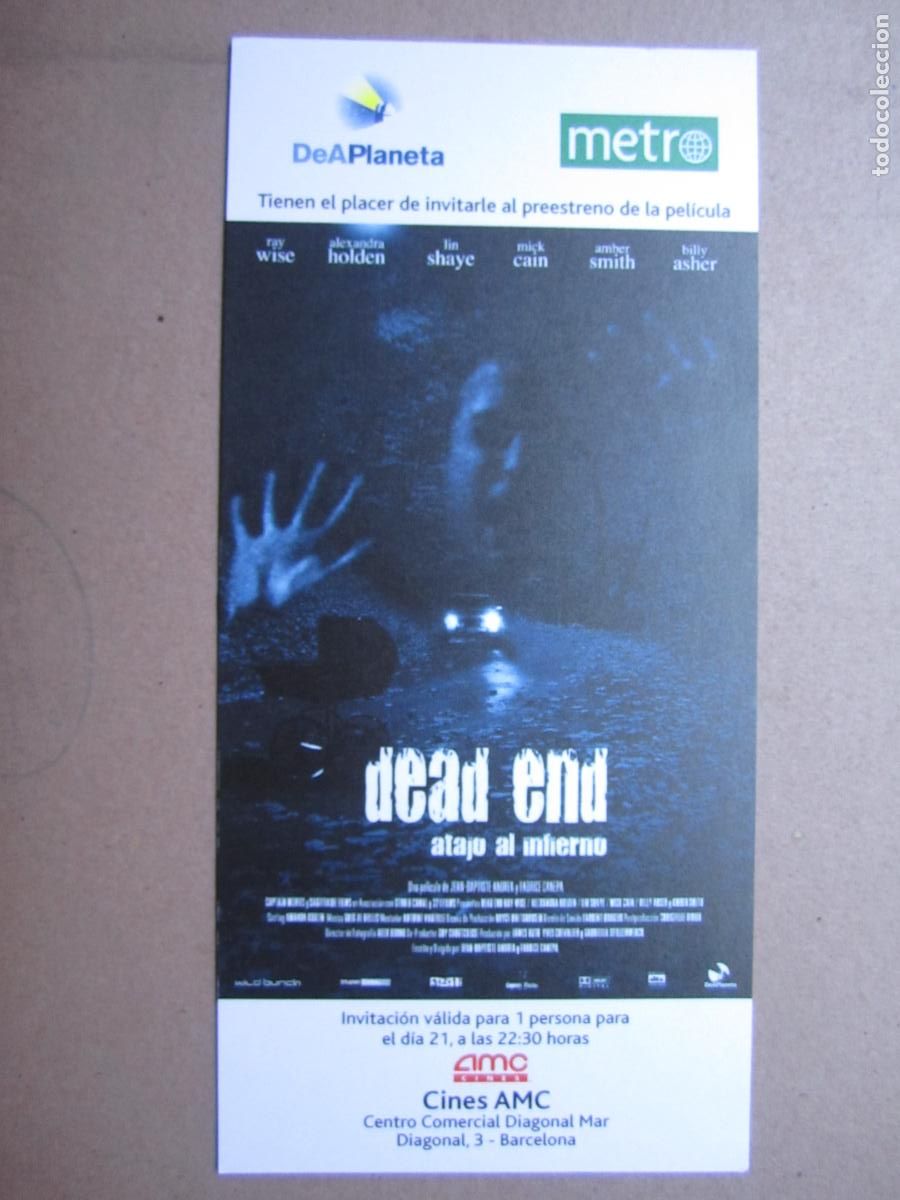 Cine: dead end atajo al infierno - invitacion folleto mano original - ray wise amber smith