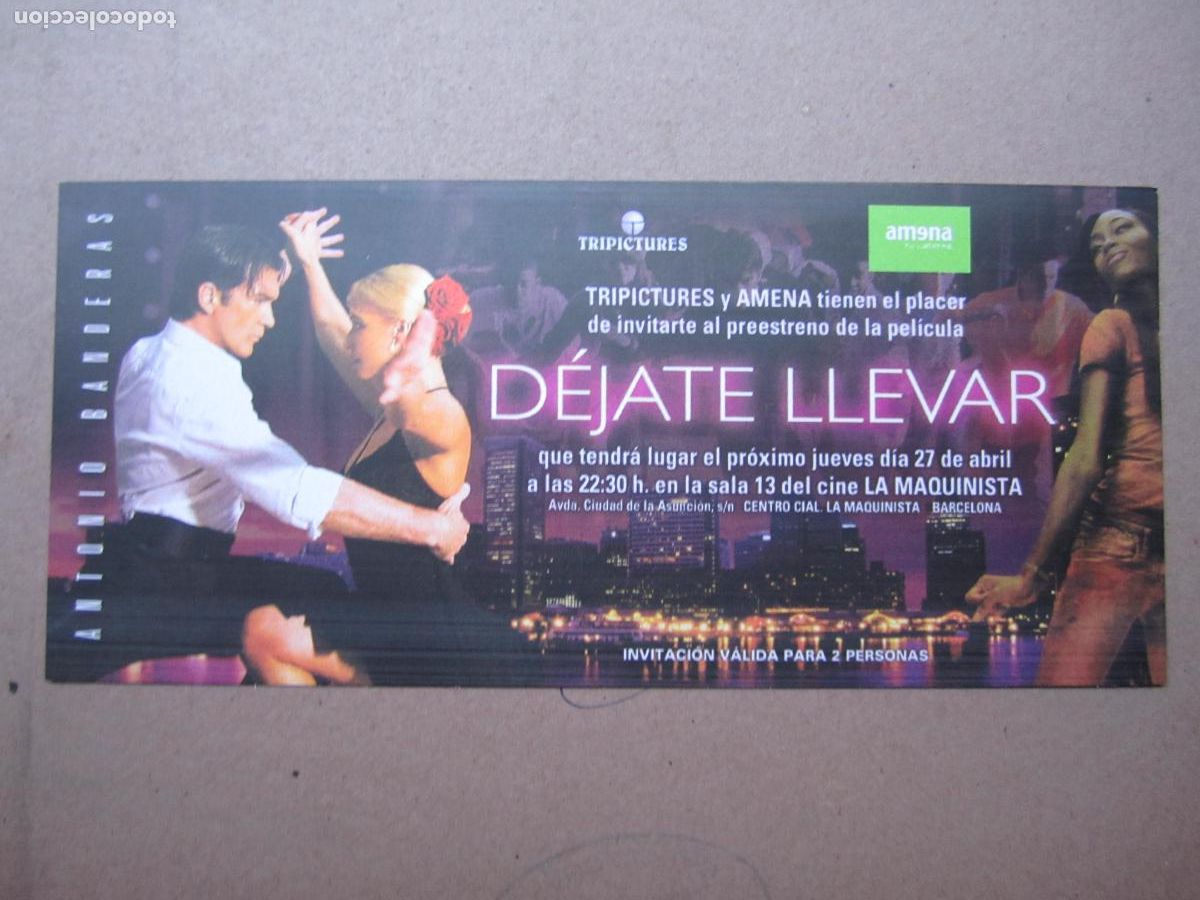 Cine: dejate llevar - invitacion folleto mano original preestreno - antonio banderas Alfre Woodard