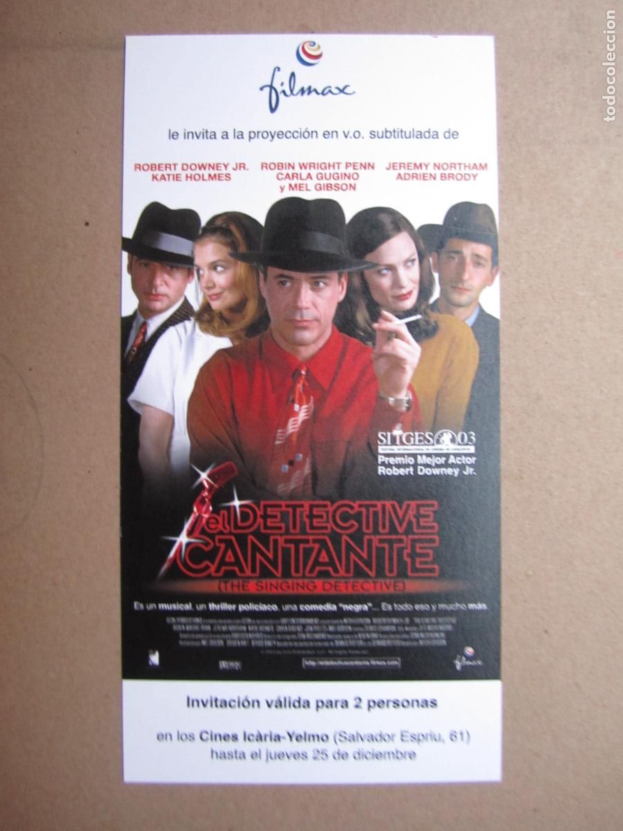 Cine: el detective cantante - invitacion folleto mano original - katie holmes robert downey jr