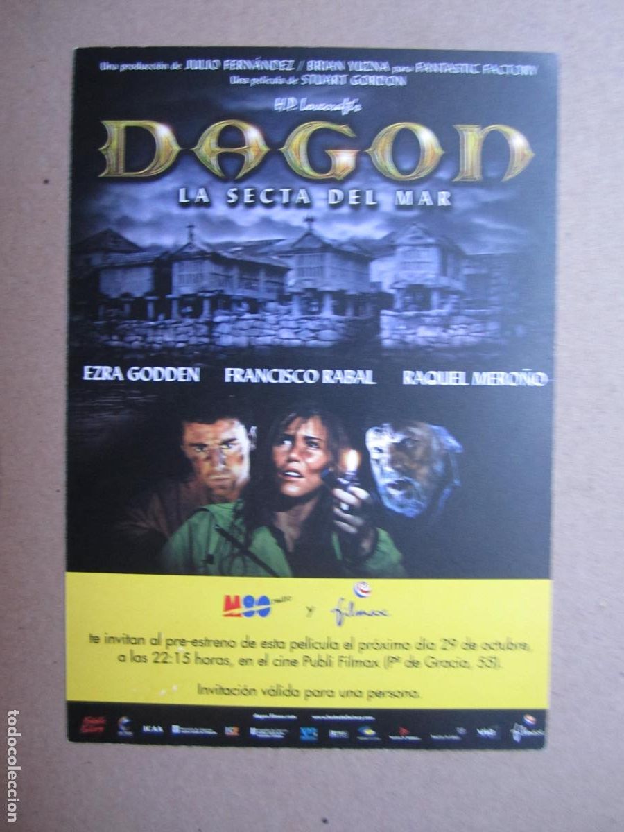 Cine: dagon la secta del mar - invitacion folleto mano original - paco rabal raquel mero&ntilde;o cine espa&ntilde;ol