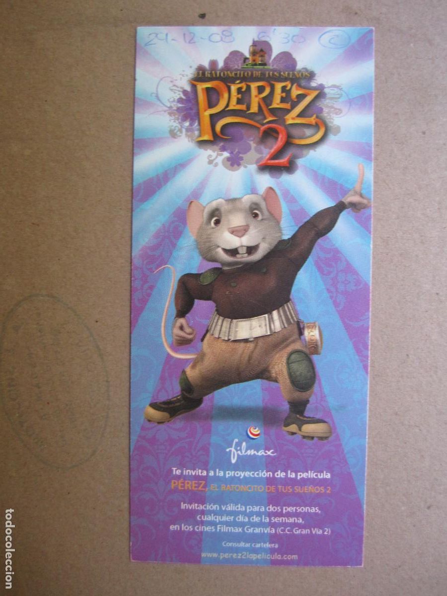 Kino: perez el ratoncito de tus sue&ntilde;os 2 - invitacion folleto mano original estreno - animacion argentina