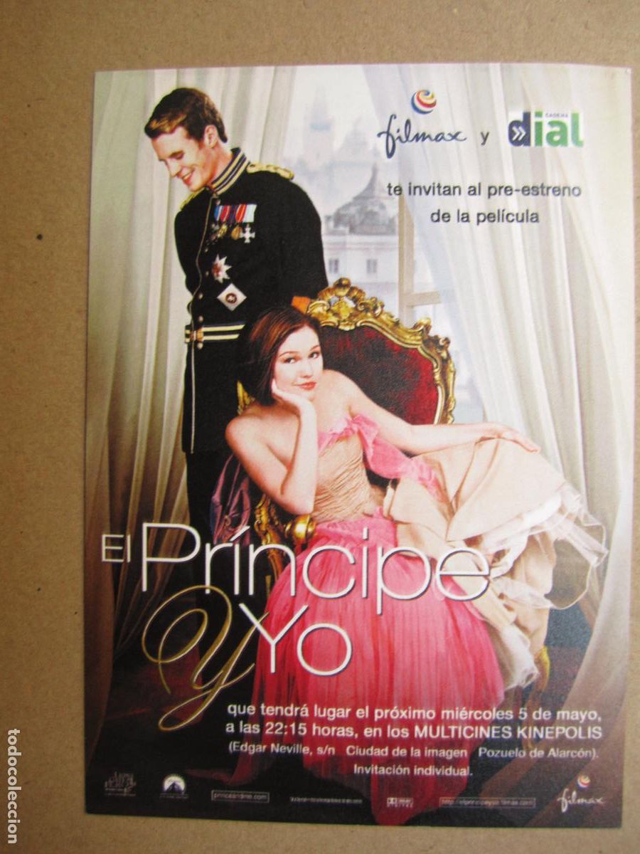 Folhetos de m&atilde;o de filmes antigos de cinema: el principe y yo - invitacion folleto mano original estreno - julia stiles miranda richardson