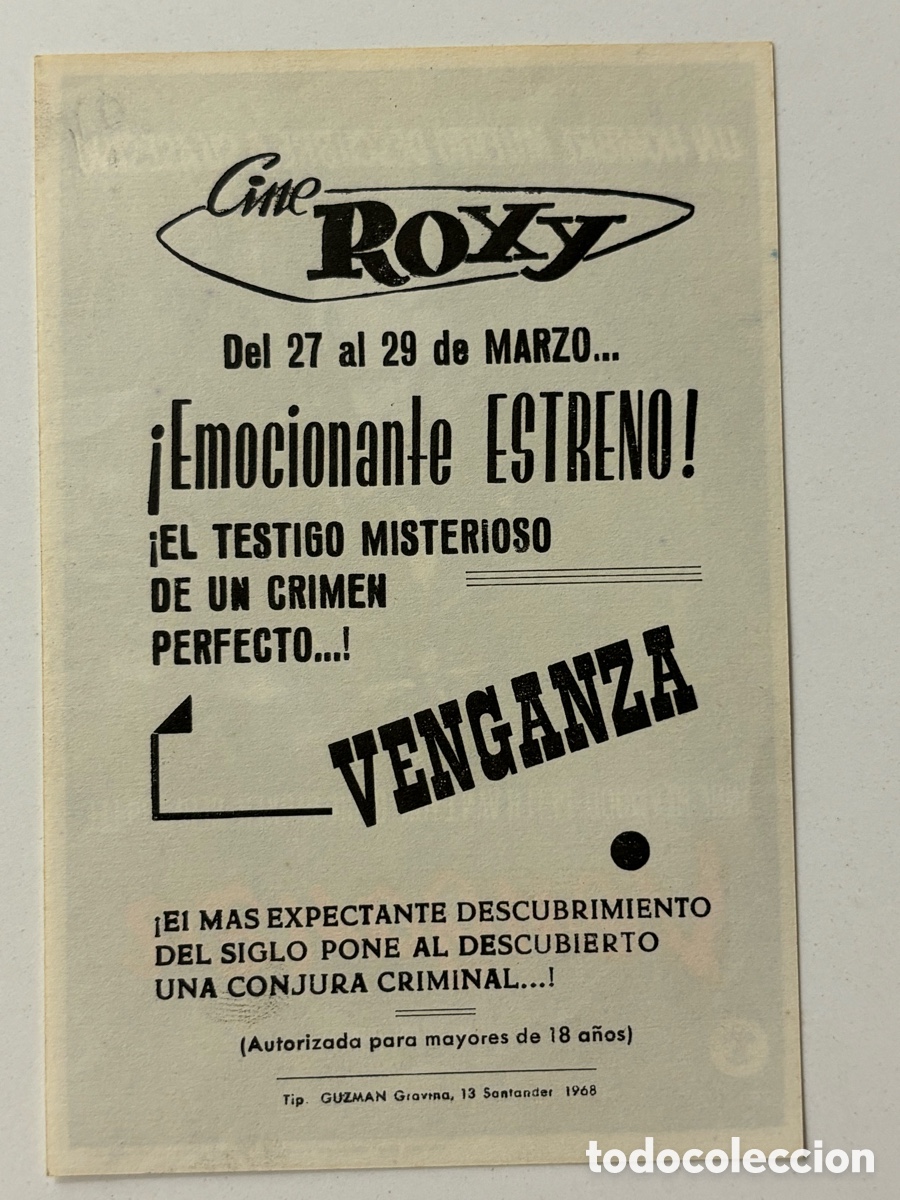 Cine: Programa venganza Peter van eyck con publicidad cine Roxy Santander A14 - Foto 2