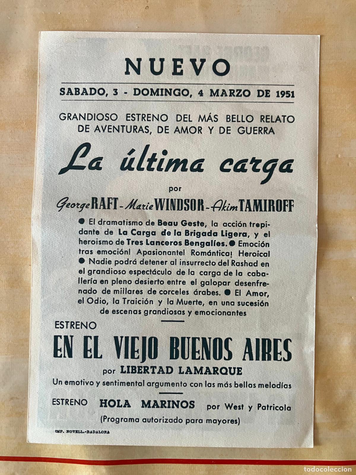 Cine: La &uacute;ltima carga - Programa de cine Badalona C/P 1951 - Foto 2