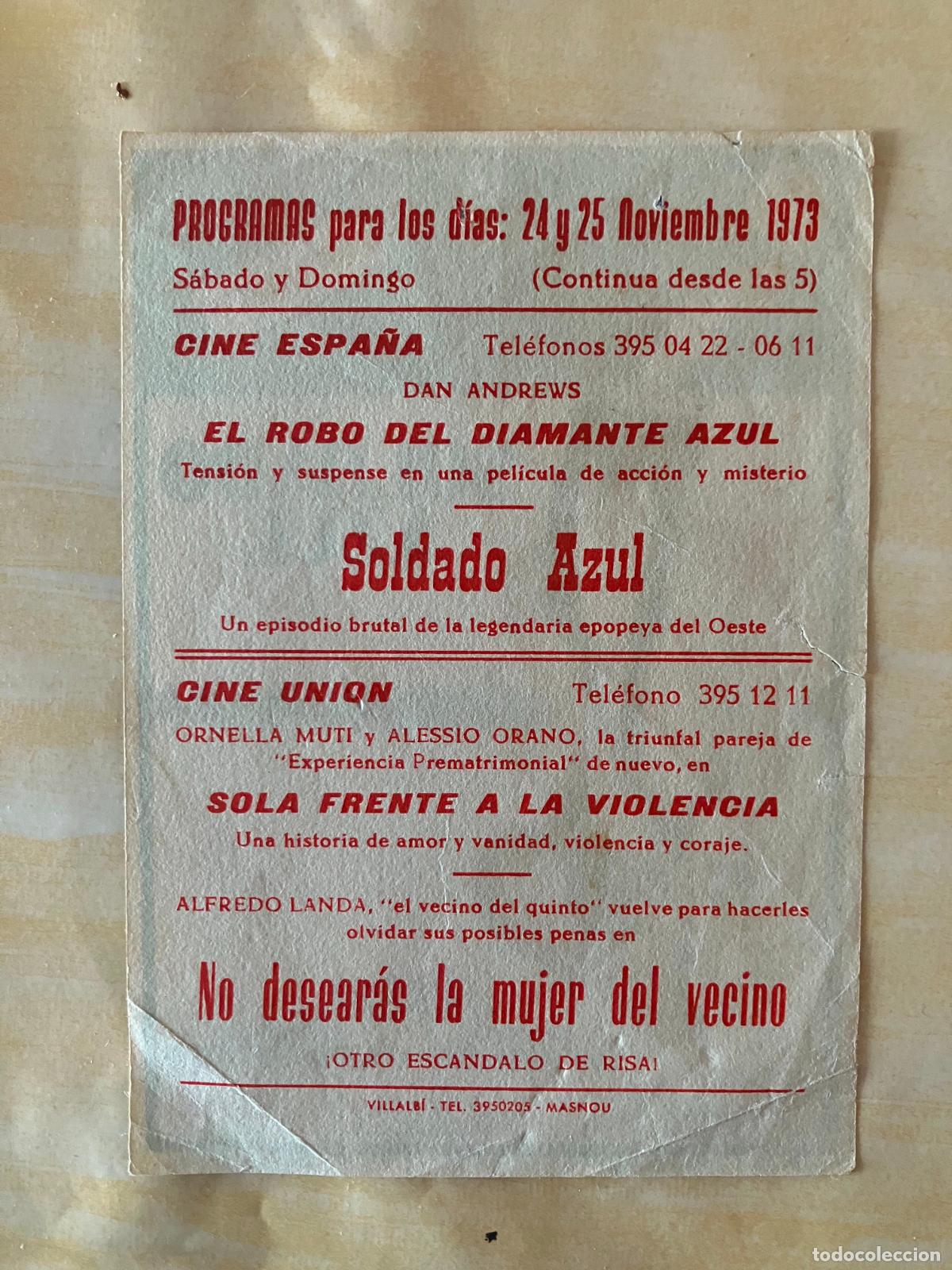 Cine: Soldado azul - Programa de cine Masnou C/P 1973 - Foto 2