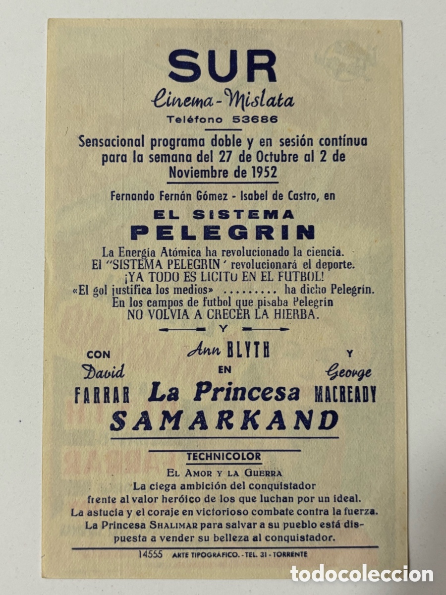 Cine: Programa la princesa samarkand Ann Blyth con publicidad cine Sur Mislata A14 - Foto 2