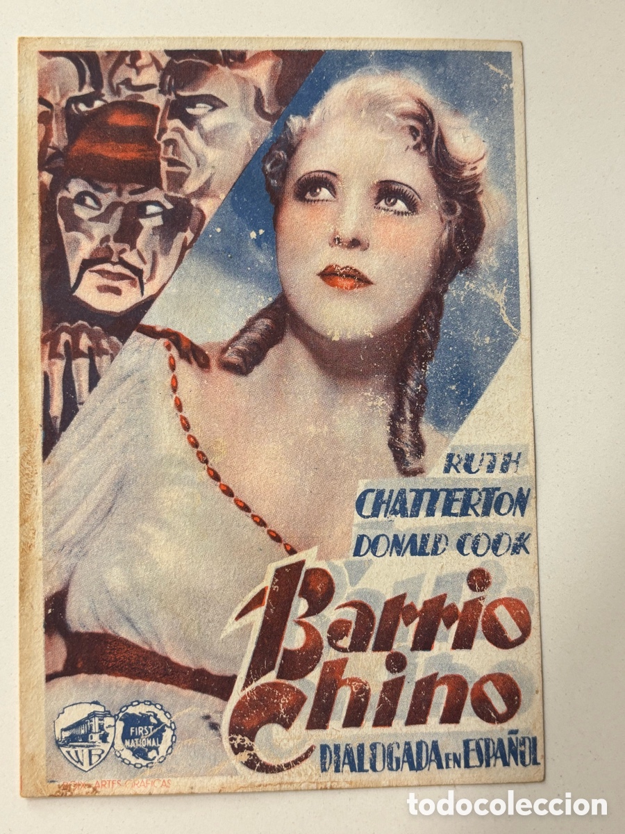  Flyers Publicitaires de films Anciens: Programa barrio chino Ruth chatterton con publicidad cine la lira tabernes blanques A14