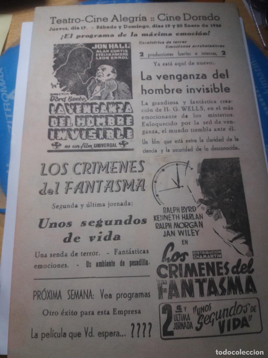 Cine: Cine Programa LA VENGANZA DEL HOMBRE INVISIBLE A&ntilde;o 1946 - Foto 2