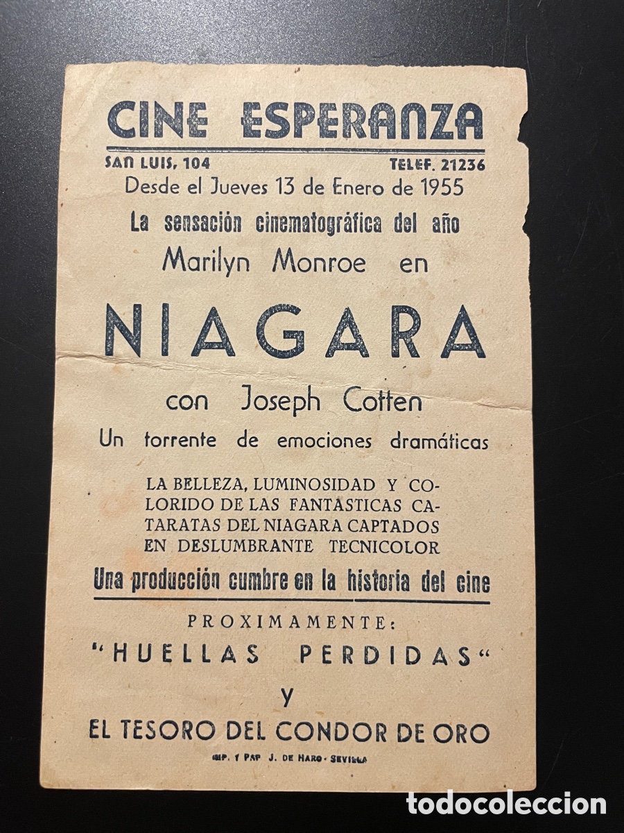 Cine: Programa de mano pel&iacute;cula Ni&aacute;gara. Marilyn Monroe. - Foto 2