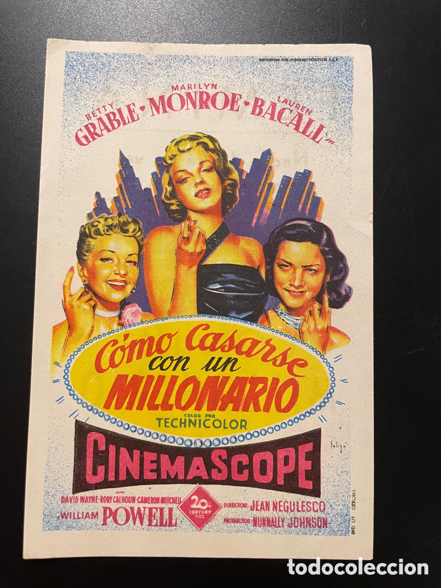 Cine: Programa de mano como casarse con un millonario. Marilyn Monroe. - Foto 1