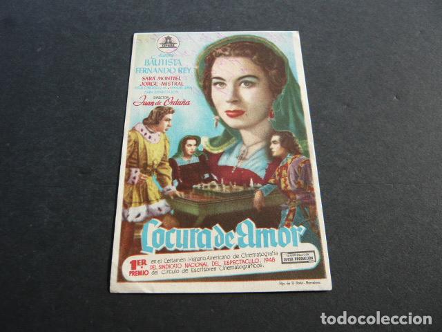 Cine: LOCURA DE AMOR PROGRAMA DE MANO SIN PUBLICIDAD - Foto 1