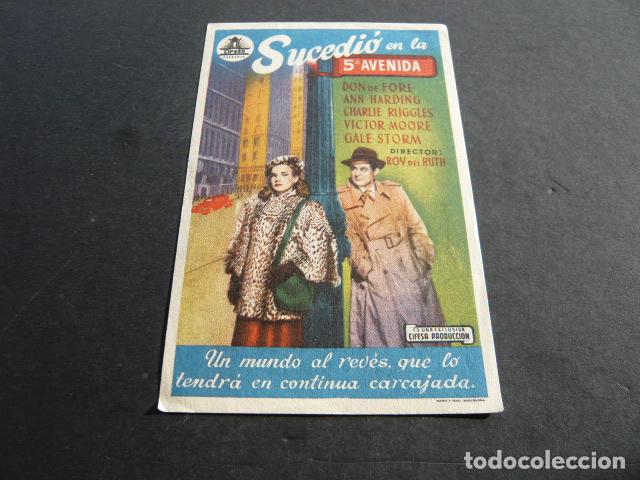 Cine: SUCEDIO EN LA 5&ordf; AVENIDA PROGRAMA DE MANO CON PUBLICIDAD CINE PALACIO - Foto 1