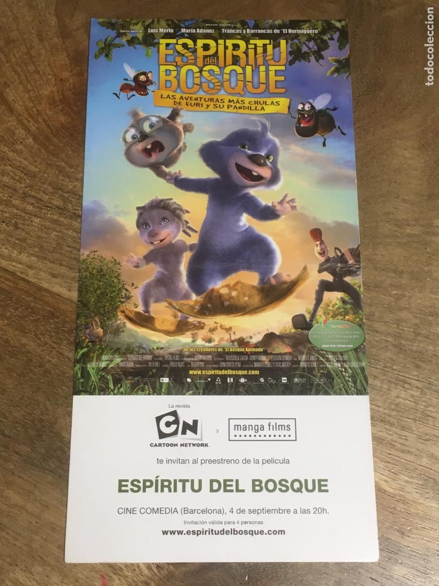 Cine: espiritu del bosque - folleto mano invitacion preestreno - animacion - maria adanez voz cine espa&ntilde;ol