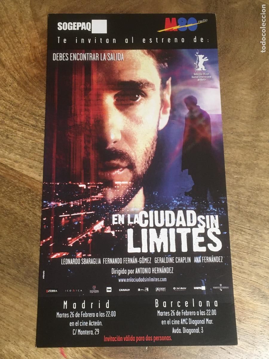 Cine: en la ciudad sin limites - folleto mano invitacion preestreno - fernan gomez leonardo sbaraglia