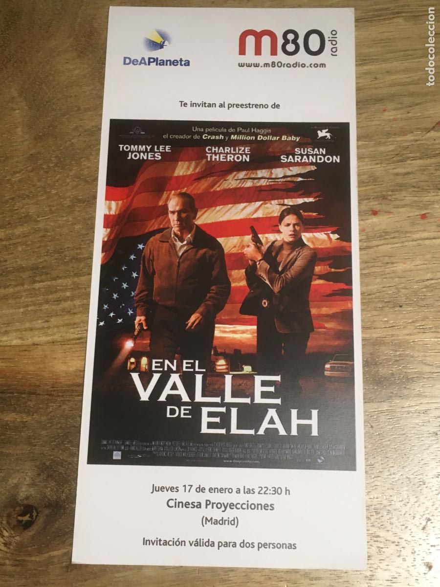 Cine: en el valle de elah - folleto mano invitacion preestreno - charlize theron tommy lee jones