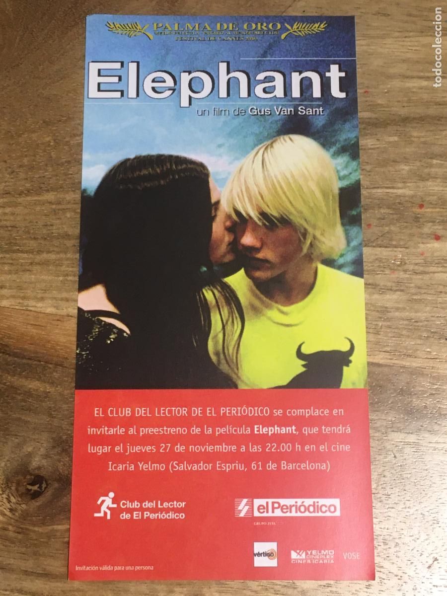 Cine: elephant gus van sant folleto de mano invitacion al estreno de la pelicula