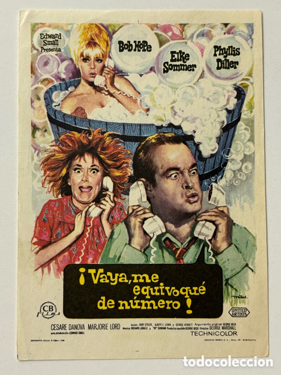Cine: Programa me equivoqu&eacute; de n&uacute;mero Bob Hope con publicidad cine Roxy A16 - Foto 1