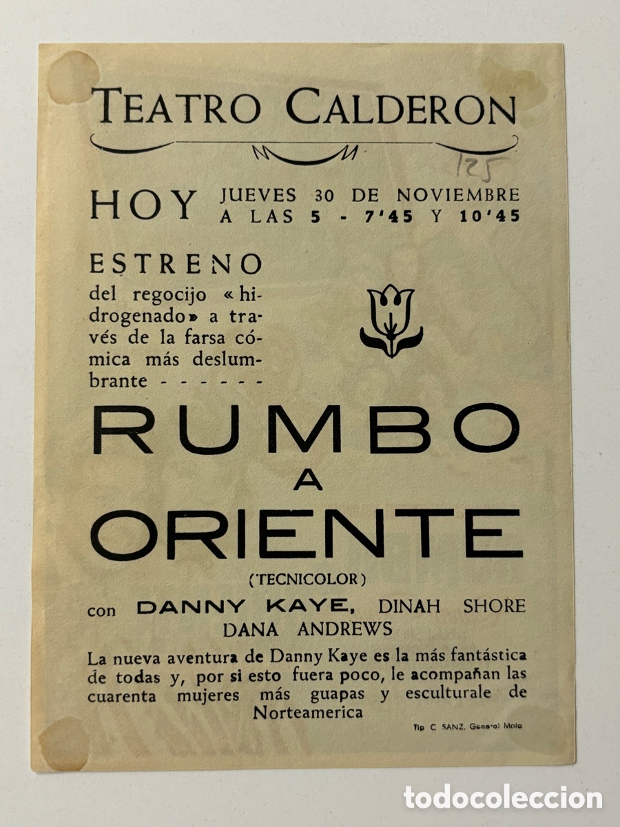 Cine: Programa rumbo oriente Danny Kaye con publicidad teatro Calder&oacute;n A16 - Foto 2