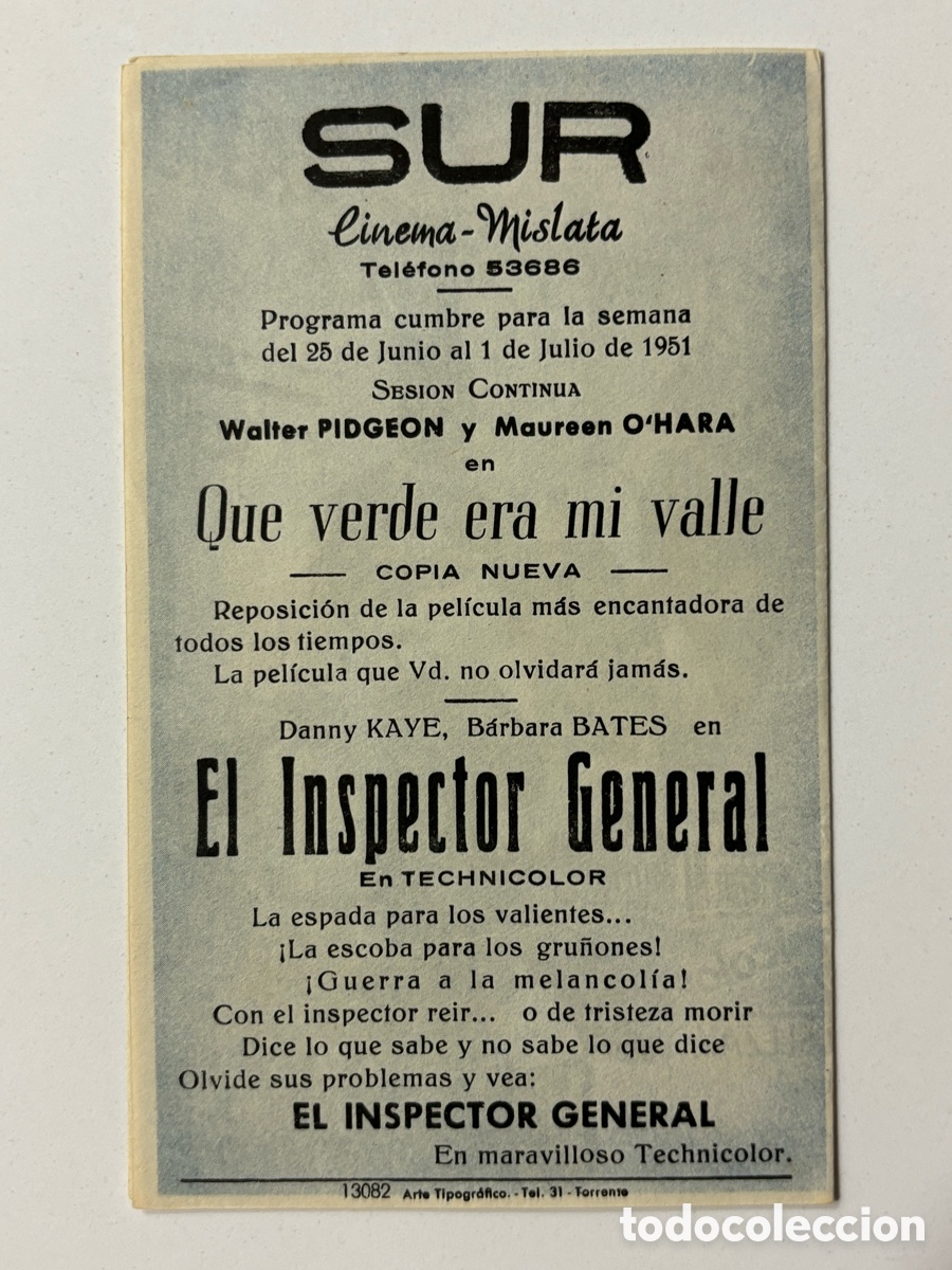 Cine: Programa el inspector general Danny Kaye con publicidad cine sur Mislata A16 - Foto 3