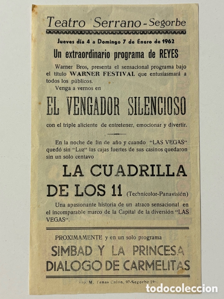 Cine: Programa la cuadrilla de los 11 frank sinatra con publicidad teatro serrano segorbe A2 - Foto 2