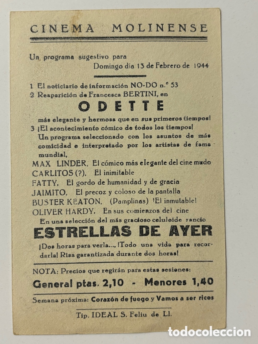 Cine: Programa arajol Odette Francesca Bertini con publicidad cinema Molinense A17 - Foto 2