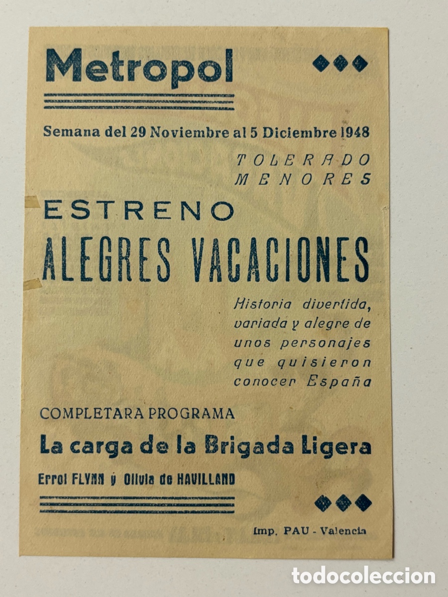 Cine: Programa alegres vacaciones garbancito con publicidad cine metropol valencia A17 - Foto 2