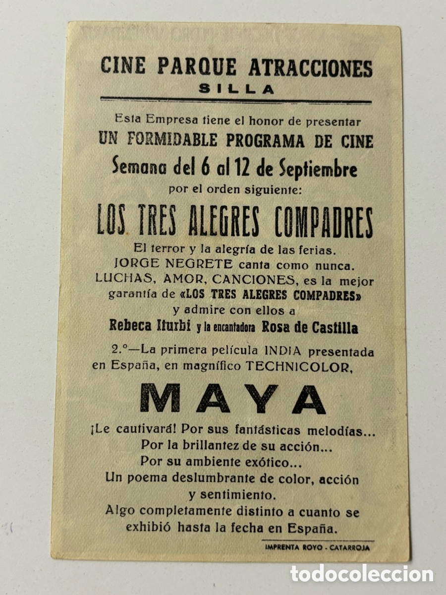 Cine: Programa los 3 alegres compadres Jorge Negrete con publicidad cine parque atracciones silla A18 - Foto 2