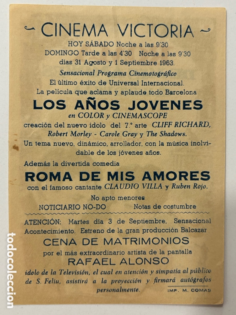 Cine: Programa Roma de mis amores Claudio Villa A18 - Foto 2