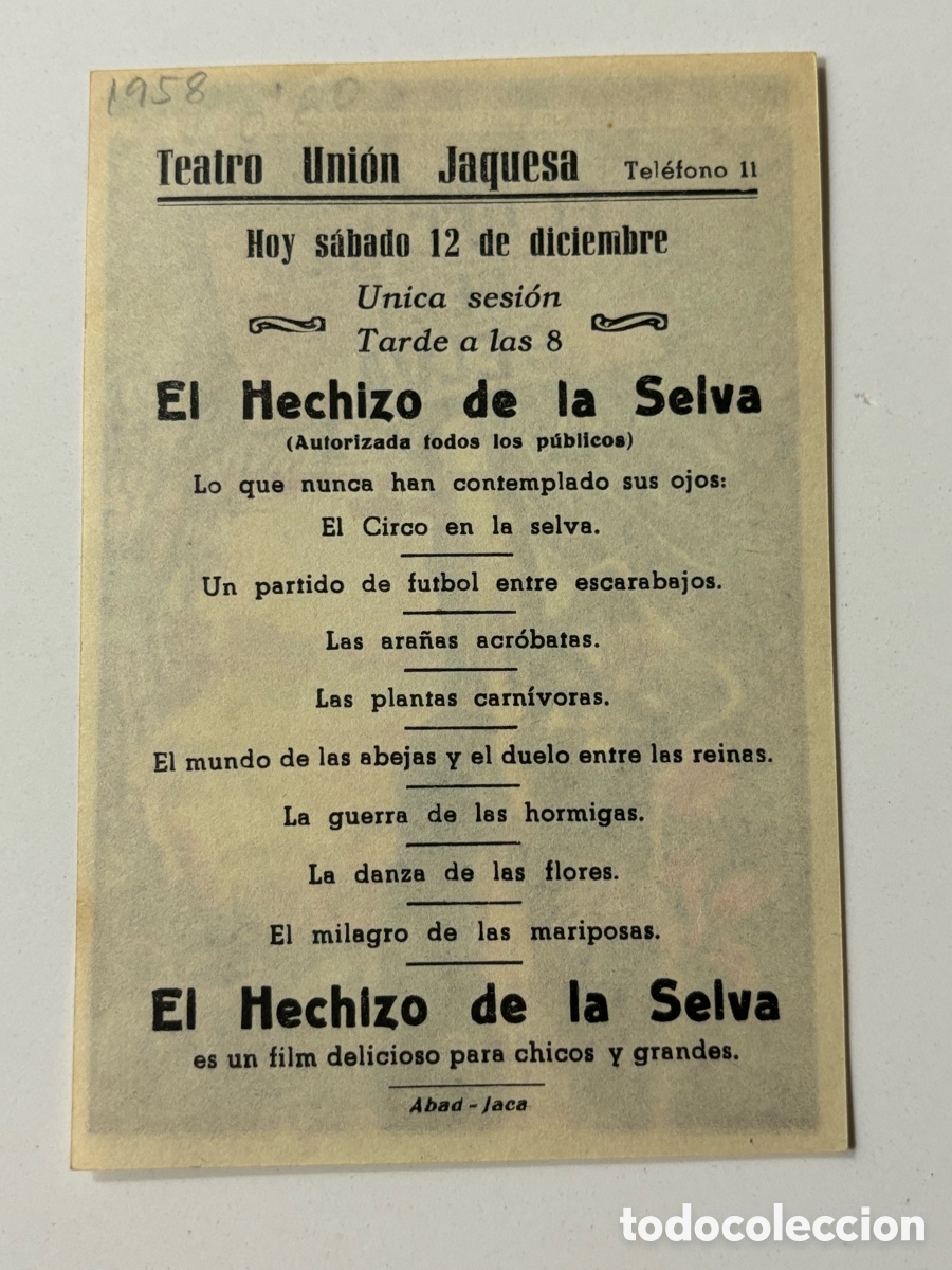 Cine: Programa el hechizo de la selva con publicidad teatro uni&oacute;n jaquesa Jaca A17 - Foto 2