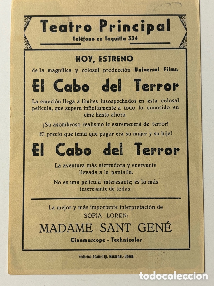 Cine: Programa el cabo del terror Gregory Peck con publicidad teatro principal &Uacute;beda A19 - Foto 2