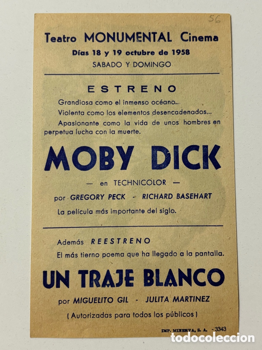 Cine: Programa moby dick Gregory Peck con publicidad teatro monumental cinema A19 - Foto 2