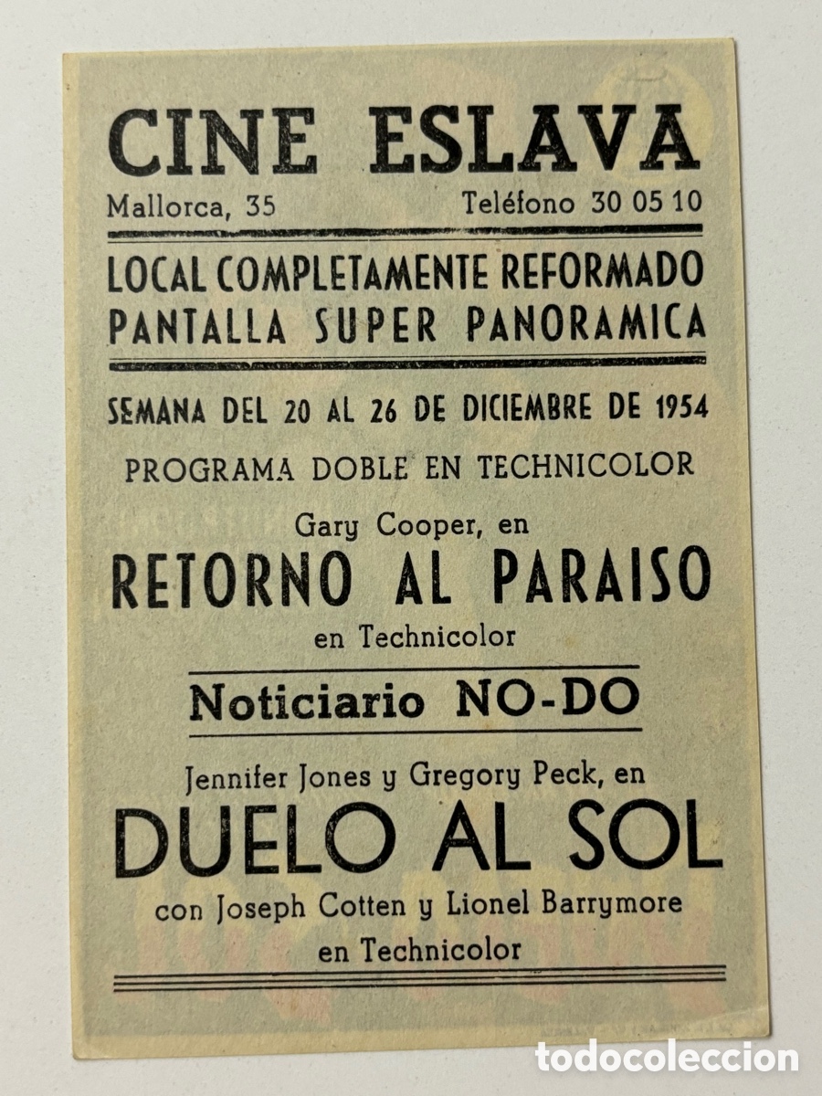 Cine: Programa duelo al sol Gregory Peck con publicidad cine eslava Mallorca A19 - Foto 2