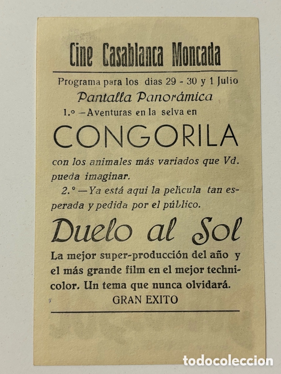 Cine: Programa duelo al sol Gregory Peck con publicidad cine Casablanca Moncada A19 - Foto 2