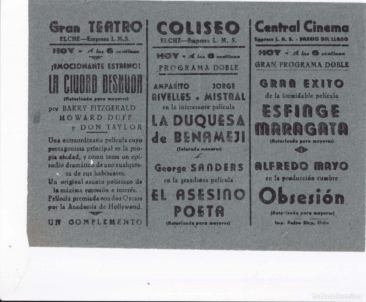 Cine: PROGRAMA DE CINE LOCAL.- GRAN TEATRO / COLISEO / CENTRAL CINEMA. ELCHE. - Foto 1