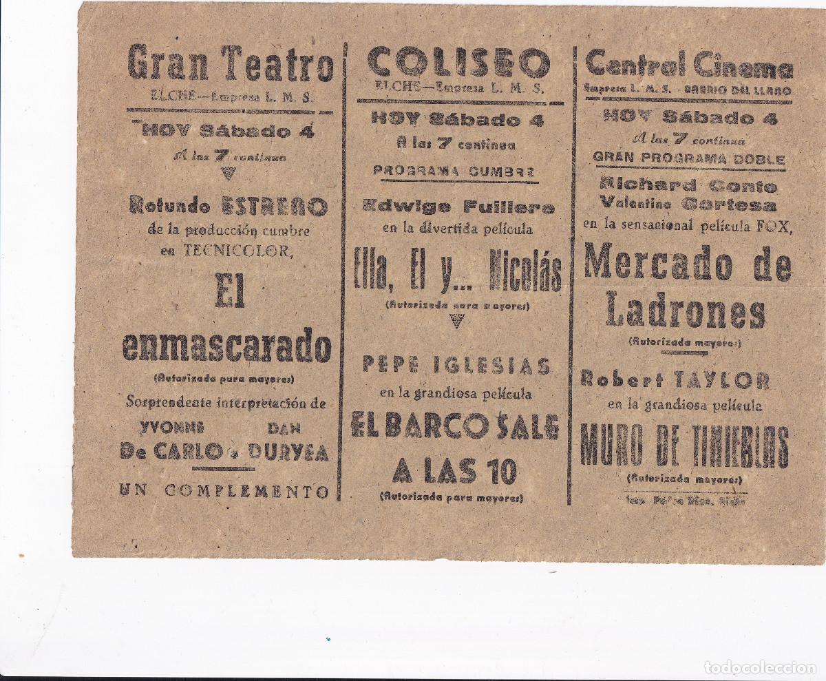 Cine: PROGRAMA DE CINE LOCAL.- GRAN TEATRO / COLISEO / CENTRAL CINEMA. ELCHE. - Foto 1