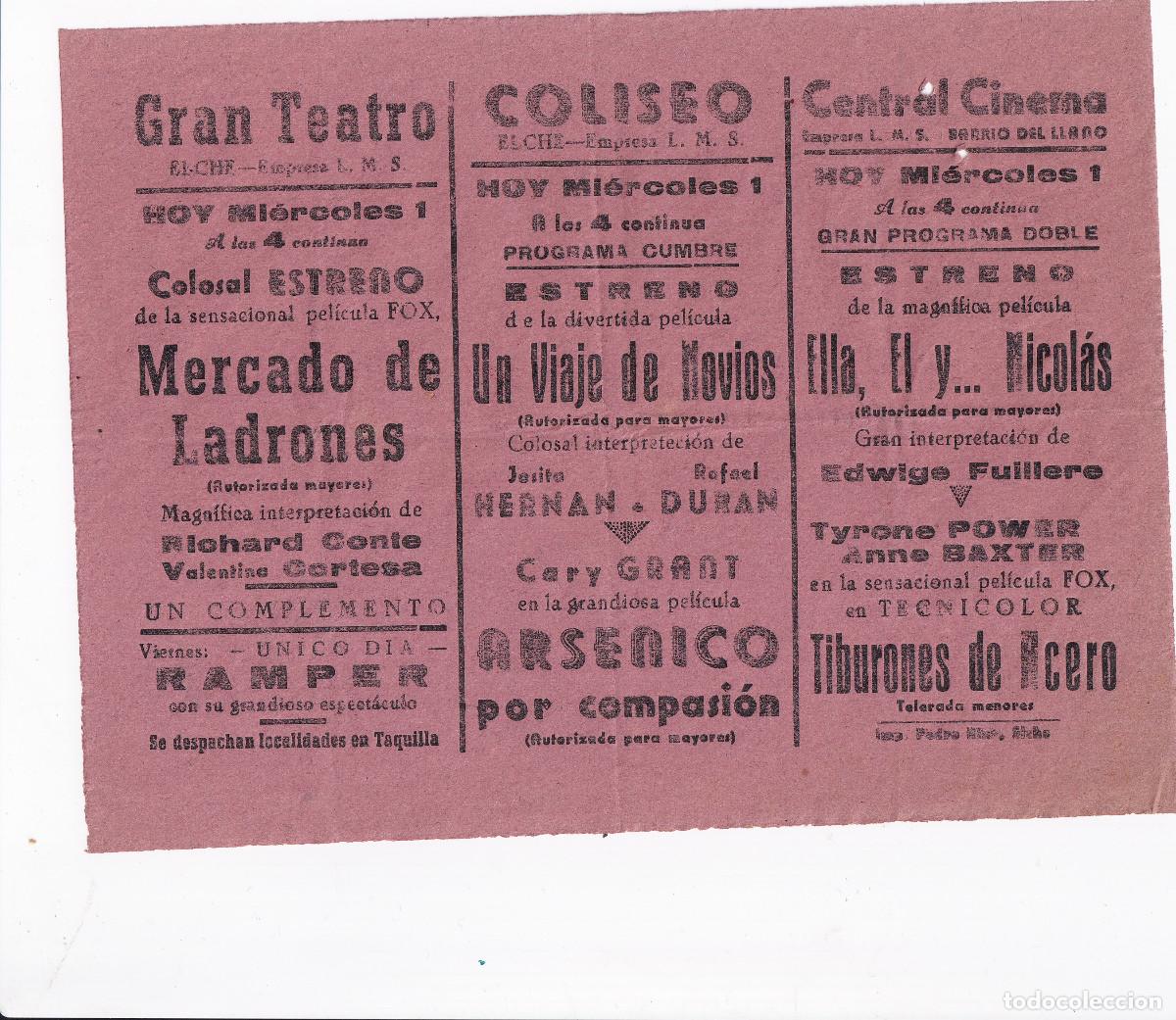 Cine: PROGRAMA DE CINE LOCAL.- GRAN TEATRO / COLISEO / CENTRAL CINEMA. ELCHE. - Foto 1
