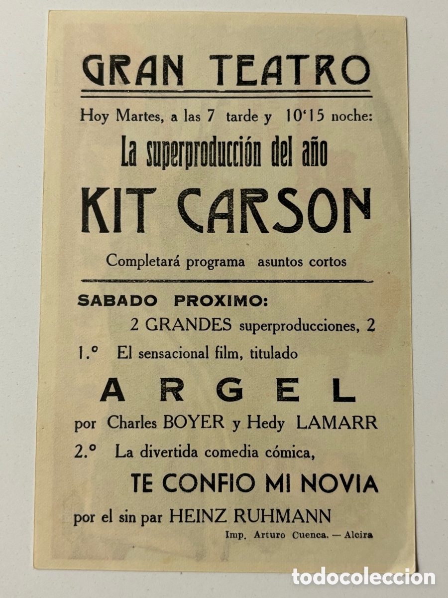 Cine: Programa kit carson Jon hall con publicidad gran teatro Alcira A19 - Foto 2