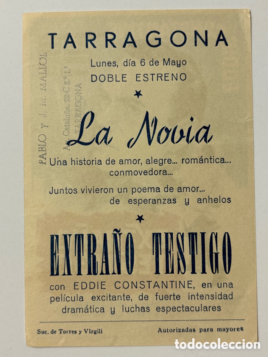 Cine: Programa extra&ntilde;o testigo Eddie constantine con publicidad cine Tarragona A19 - Foto 2