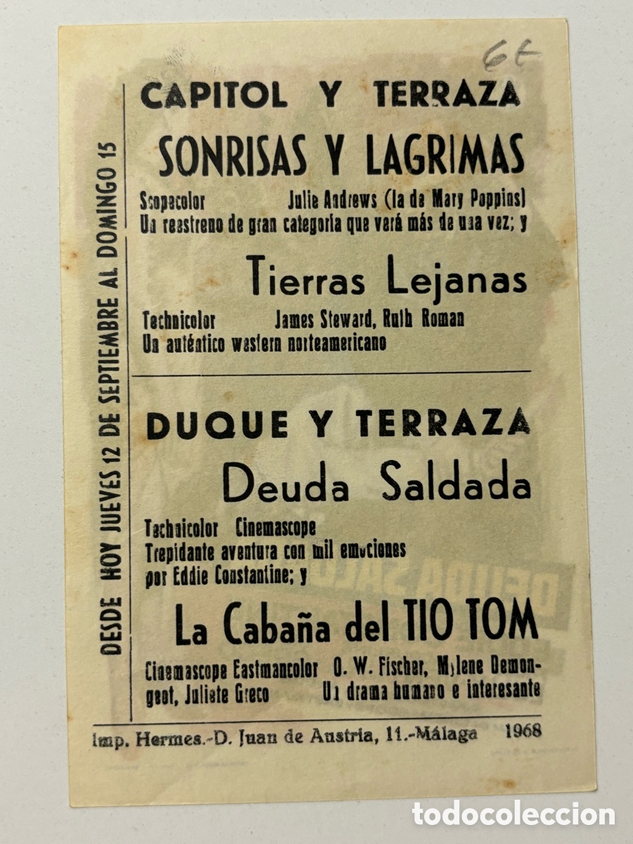 Cine: Programa deuda saldada Eddie constantine con publicidad cine capitol Malaga A19 - Foto 2