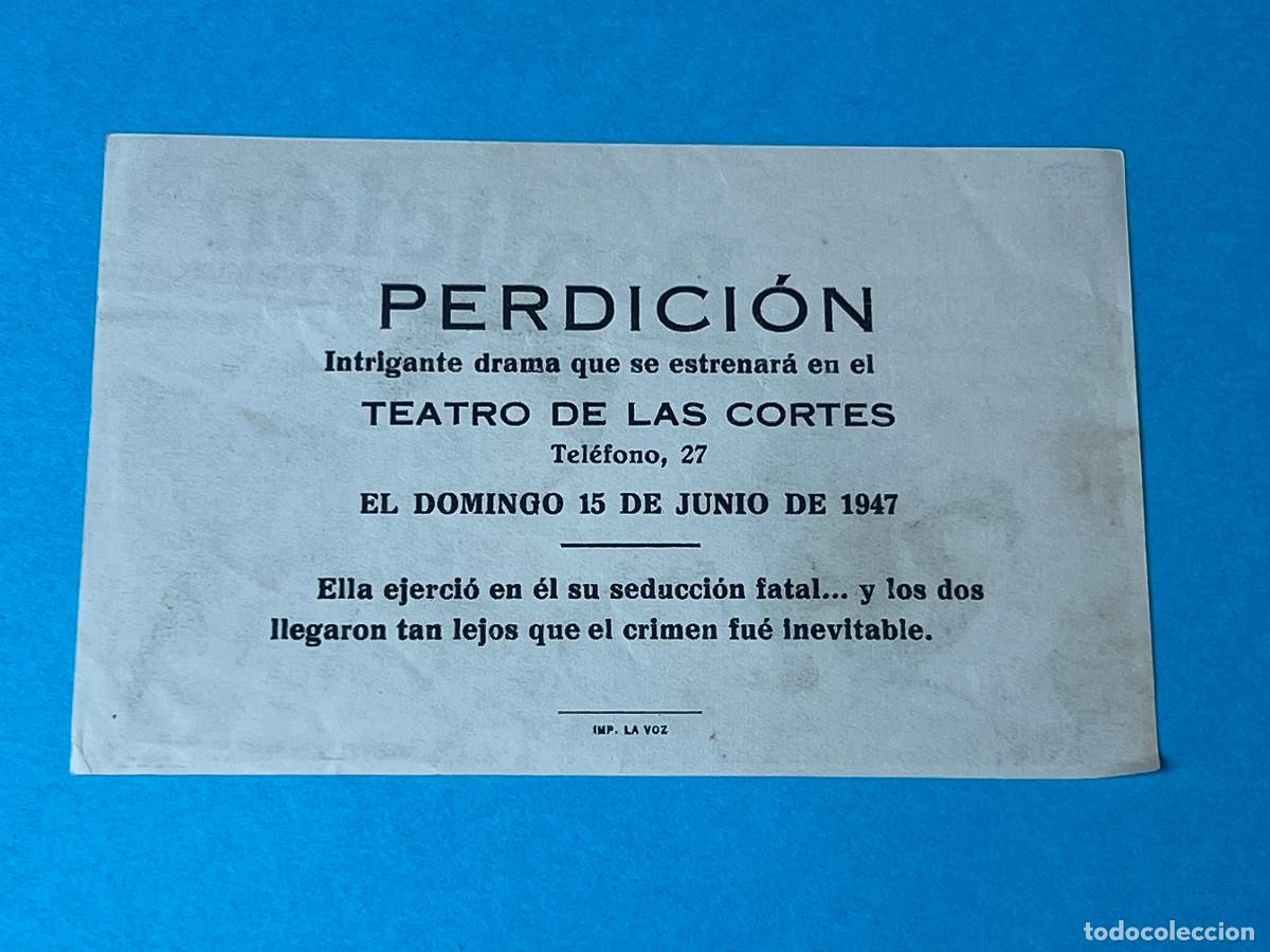 Cine: PERDICI&Oacute;N. Programa de cine 1947. Teatro de las Cortes. San Fernando - Foto 2