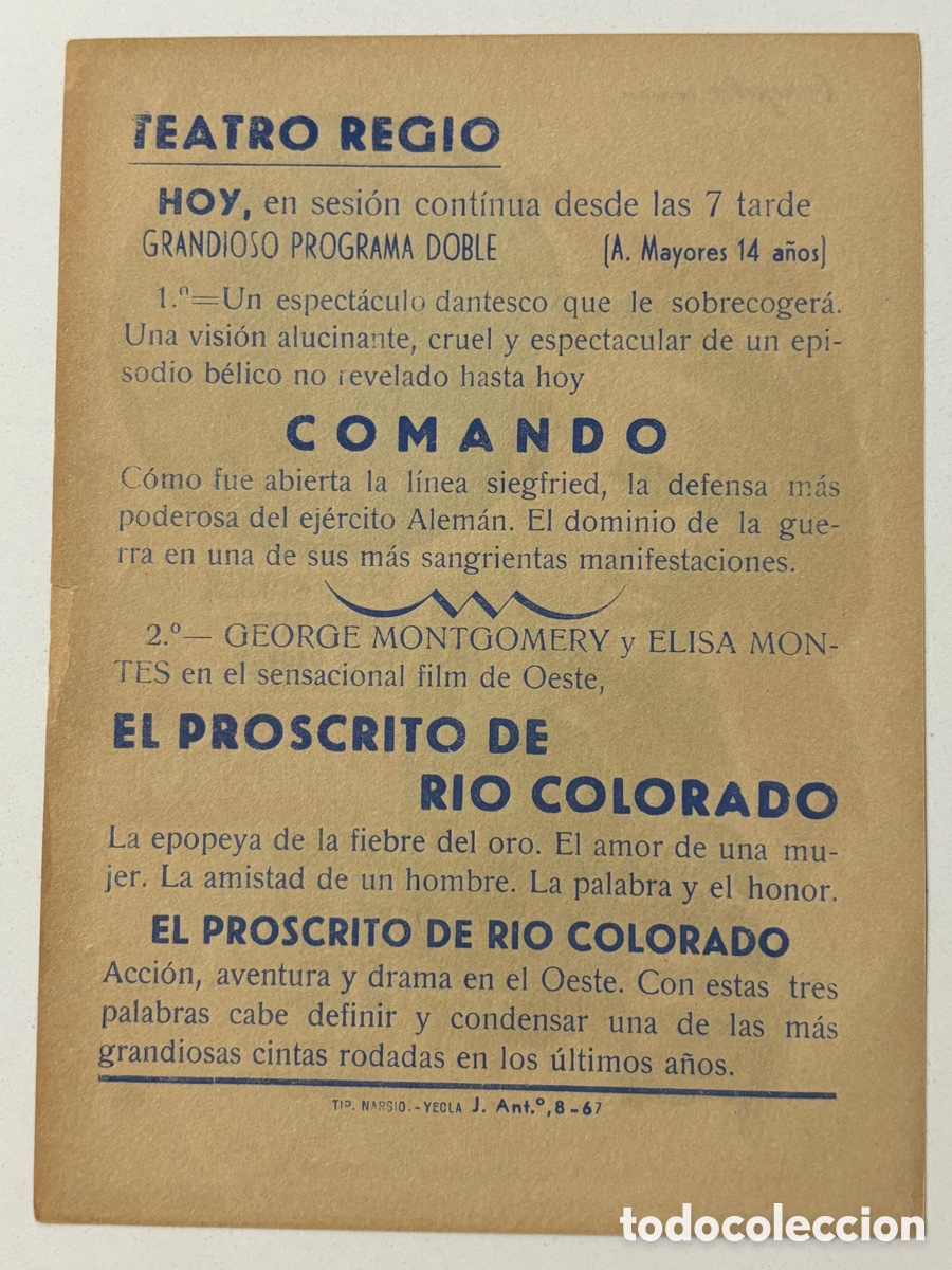Cine: Programa comando Steve McQueen con publicidad teatro regio Yecla A19 - Foto 2
