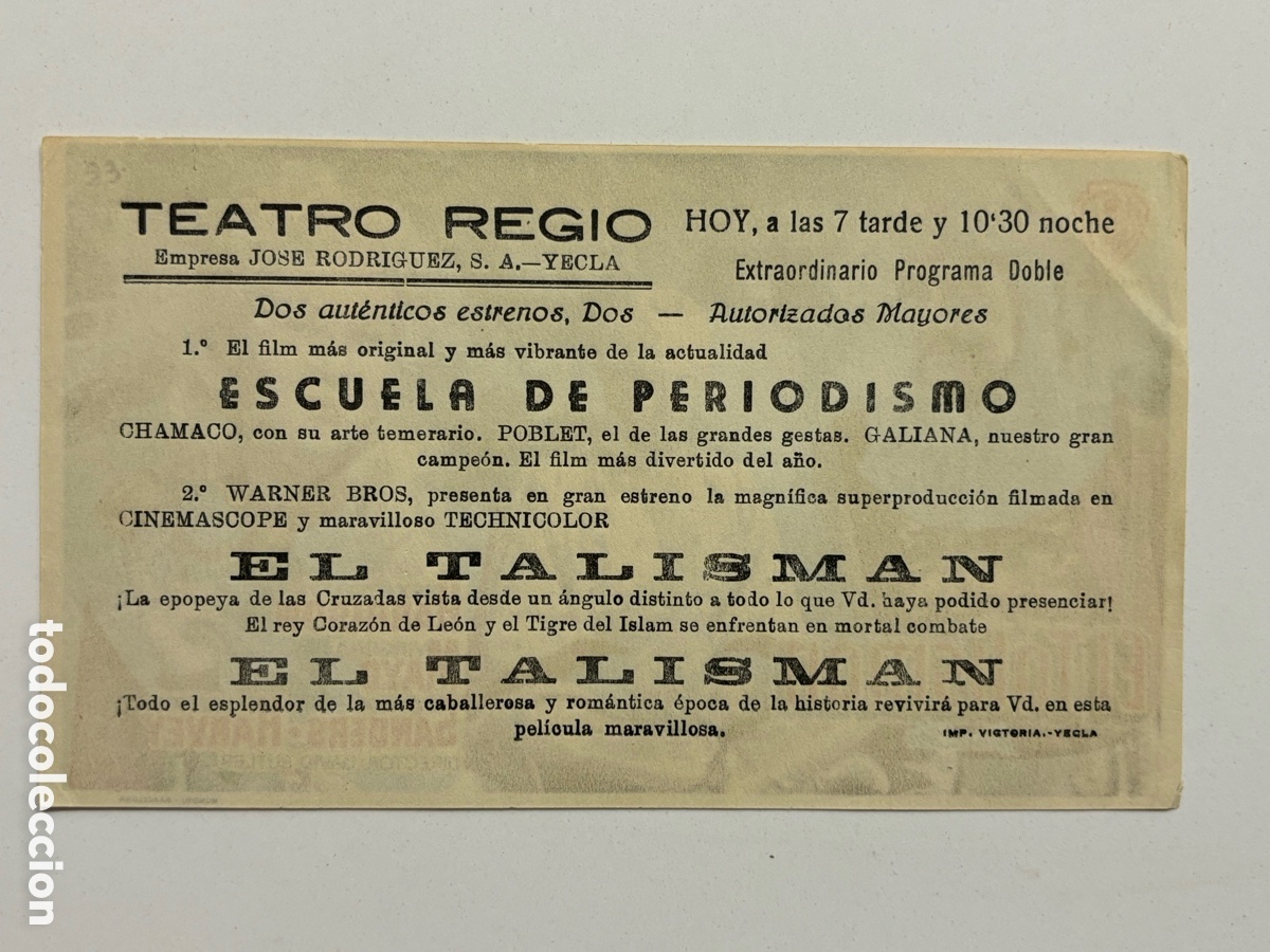 Cine: Programa el talism&aacute;n Rex Harrison con publicidad teatro regio Yecla A19 - Foto 2