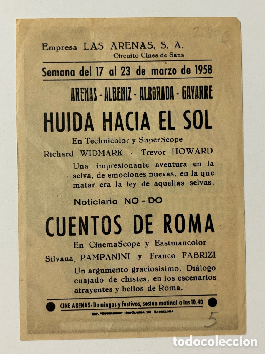Cine: Programa huida hacia el sol Richard Widmark con publicidad cines de sans A19 - Foto 2