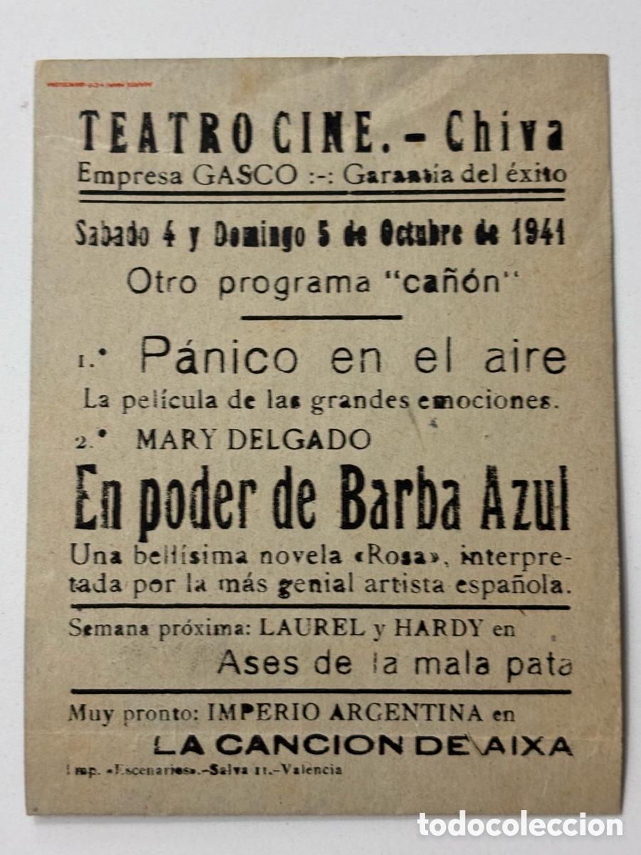 Cine: Programa el poder de barba azul Mary delgado con publicidad teatro cine chiva A20 - Foto 3