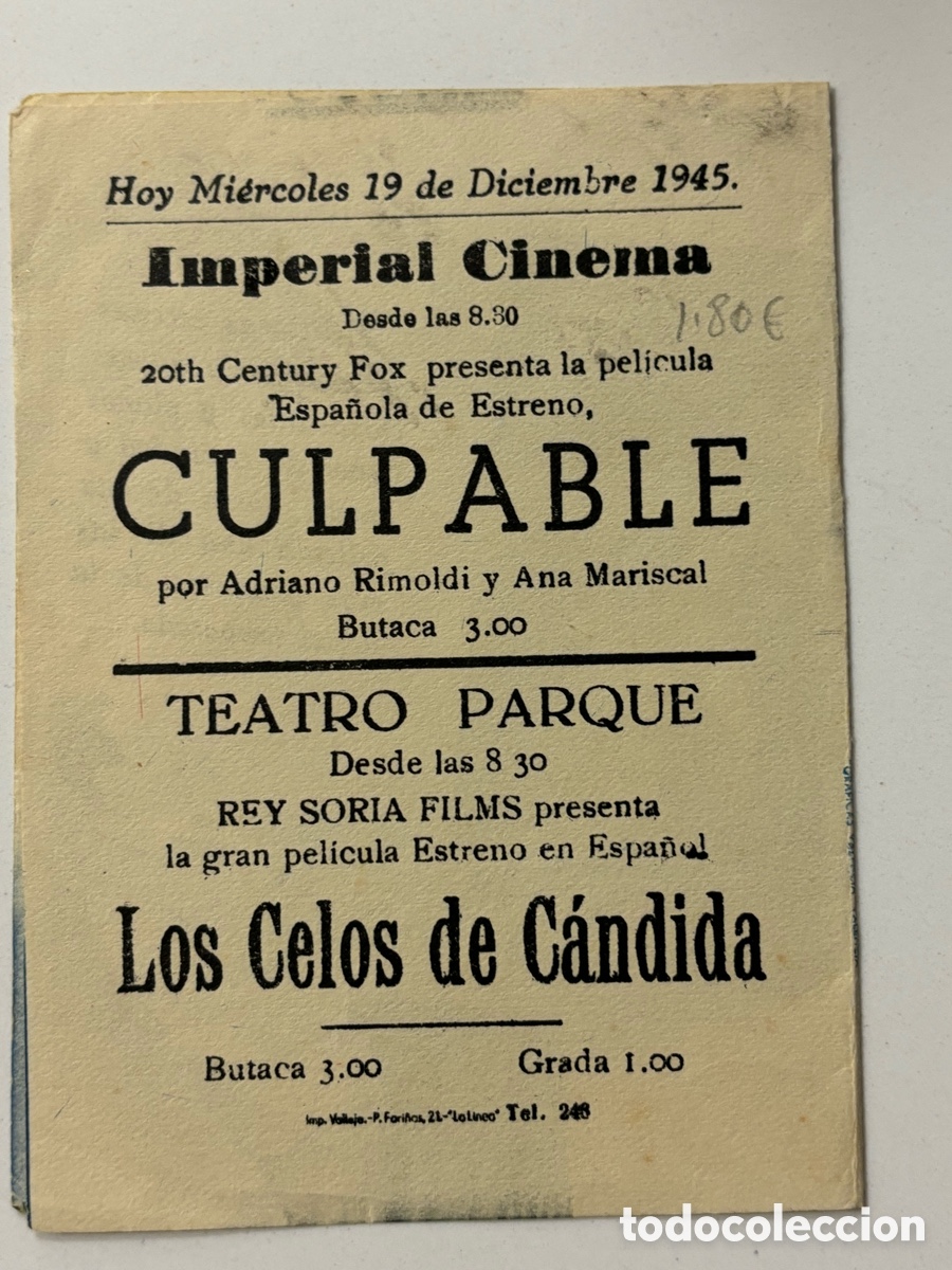 Cine: Programa los celos de c&aacute;ndida Nini Marshall con publicidad imperial cinema A20 - Foto 3