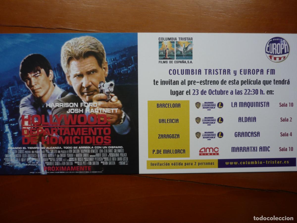 Cine: hollywood departamento de homicidios folleto mano invitacion preestreno harrison ford josh hartnett