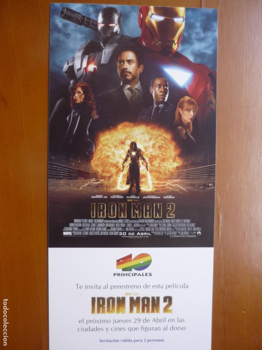 Cine: iron man 2 - folleto de mano invitacion al preestreno - robert downey jr. marvel