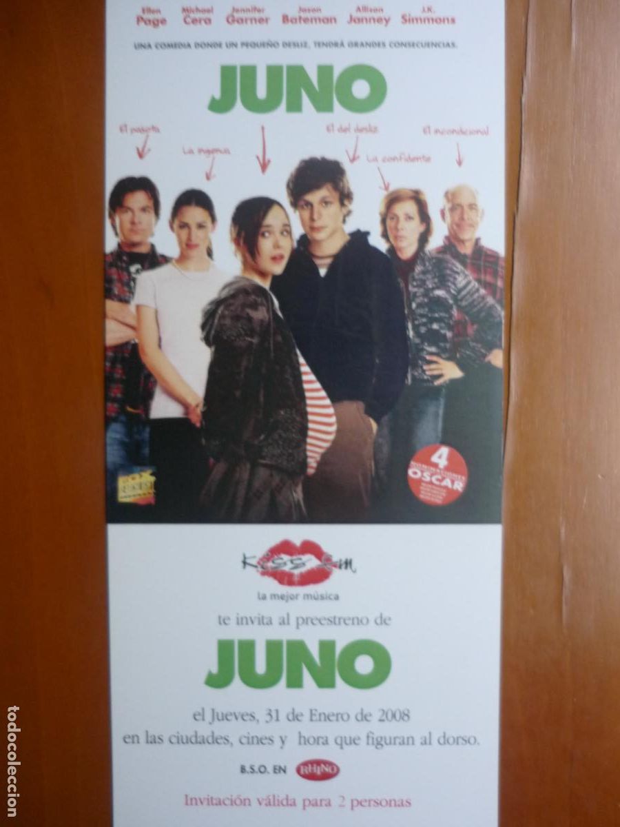Cine: juno - folleto mano invitacion preestreno - ellen page jennifer garner allison janney
