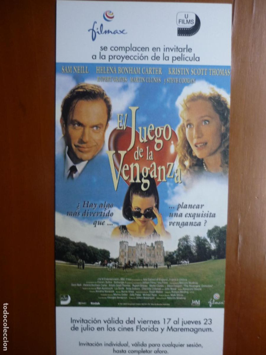 Cine: el juego de la venganza - folleto original invitacion estreno - sam neill kristin scott thomas