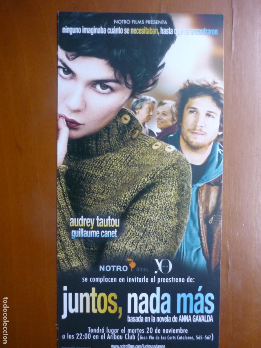 Cine: juntos nada mas - folleto mano invitacion preestreno - audrey tautou Guillaume Canet